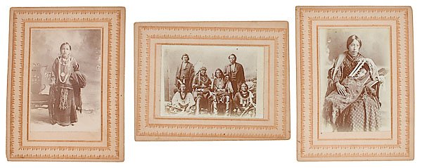 Ponca and Kaw Indian Photographs by Drasle & Bell: Ponca and Kaw Indian Photographs by Drasle and Bell, Ponca City, Oklahoma Territory, lot of 6 collodion prints 3.9 x 5.6 in. on cards 6.5 x 8.5 in. with decorative borders, printed ca 1900. Most of th
