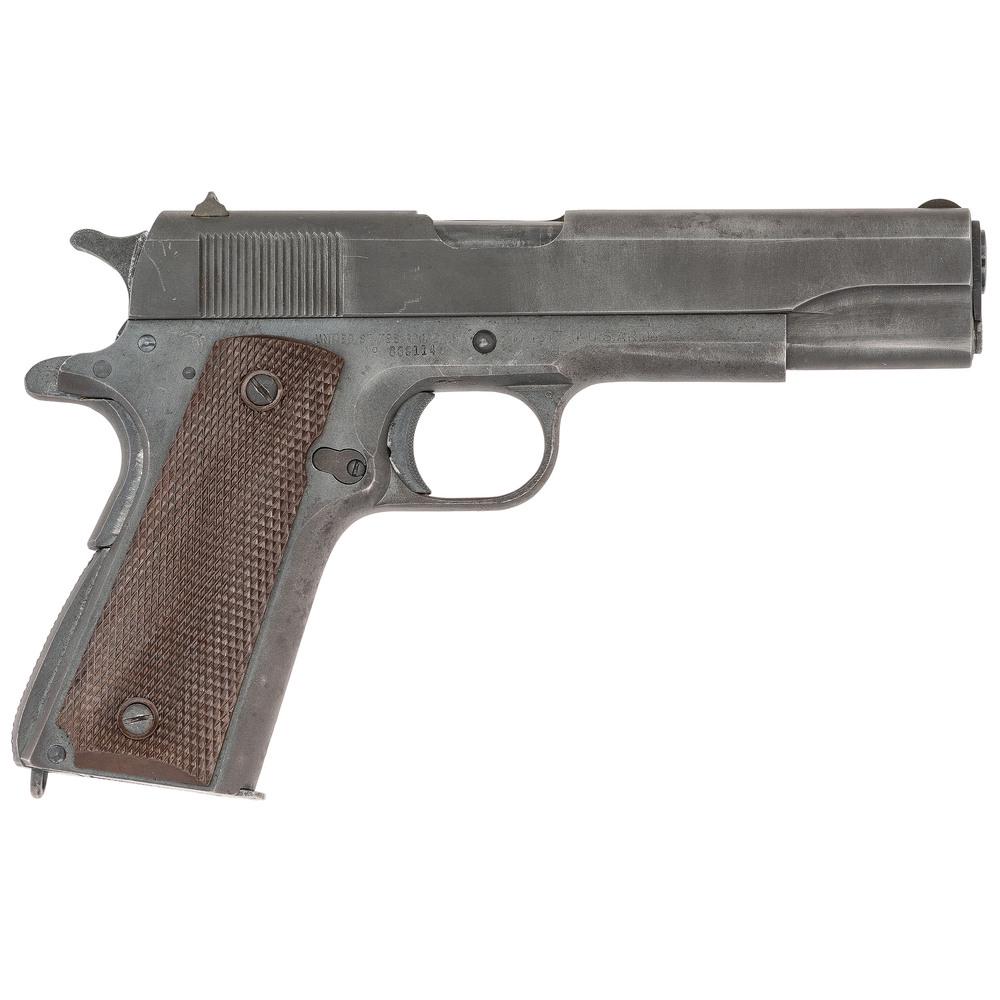 **Colt 1911A1 on FJA Marked Frame: .45 ACP caliber, 5" barrel length, S/N 868114. Single-shot semi-automatic pistol with two-toned removable 7-shot magazine, exposed hammer, long grip safety, arched mainspring housing, military lanyard