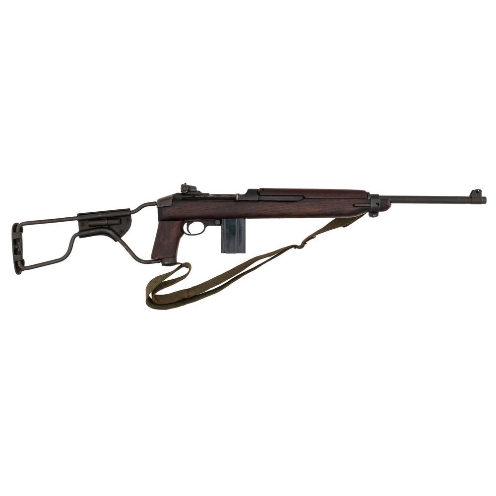 **Inland M1A1 Paratrooper Carbine: .30 Carbine caliber, 18" barrel, S/N 5327964. Parkerized finish, second series low-wood paratrooper stock. Top of receiver marked INLAND DIV. over the serial number. Chamber marked U.S. CARBINE / C