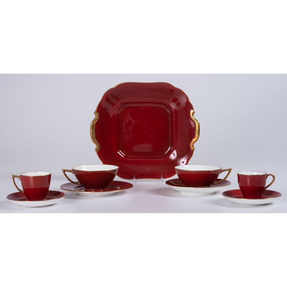 A Mintons for Davis Collamore & Co. Porcelain Service: A Mintons for Davis Collamore & Co. Porcelain Tea and Espresso Partial Service Mid 19th Century including four trays, seventeen espresso cups, ten tea/coffee cups, thirty-seven saucers and seven desse