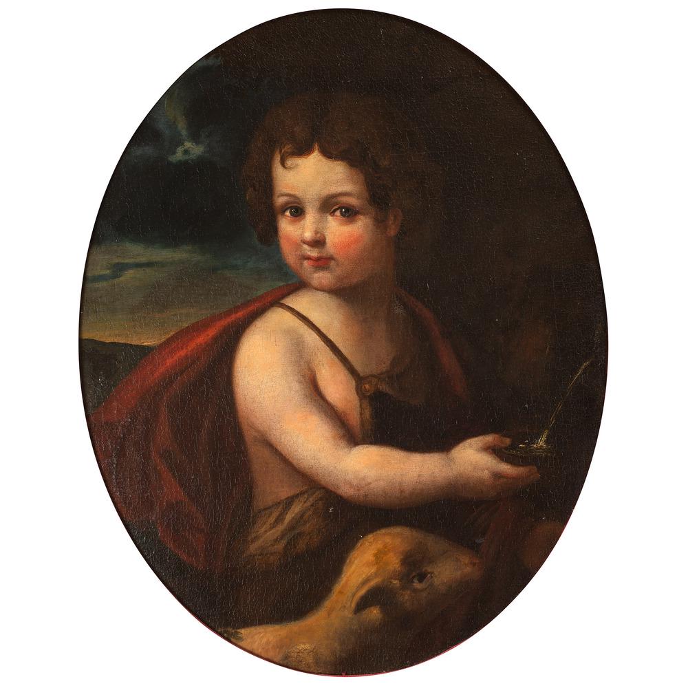 Continental School, 19th Century: Portrait with Lamb oil on canvas laid on board 24 x 19 1/4 inches.