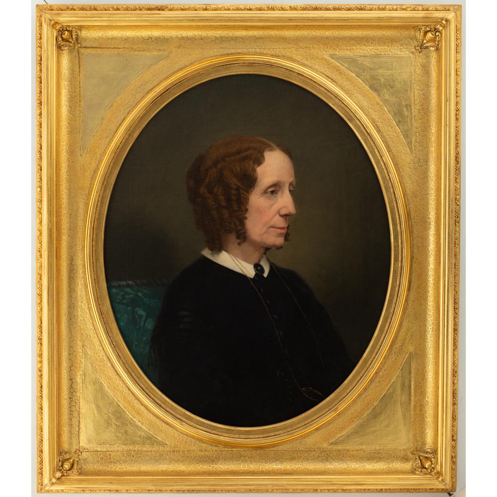 Thomas Hicks (American, 1823-1890): Susan Hicks Carle, daughter of American Folk Artist Edward Hicks circa 1850 oil on canvas 25 7/8 x 20 7/8 inches. Authenticated by the Hicks Museum A coach painter by trade, Thomas Hicks began his