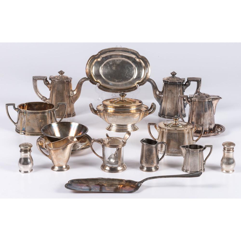 A Group of B&O Railroad Silverplated Tableware: Late 19th/20th Century including twenty-three pieces by Reed & Barton, six by International Silver, and three pieces by other makers. each piece engraved B&O. Height of largest 5 1/2 inches.