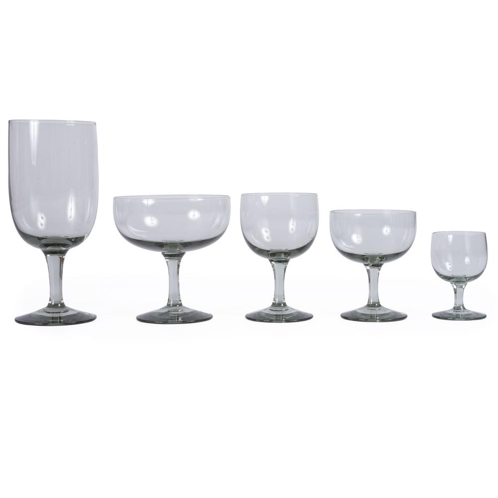A Group of Holmegaard Crystal: including forty pieces of 'Smoke Elsinor' stemware, most in original boxes, four vases and a bowl. Height of largest vase 9 inches.