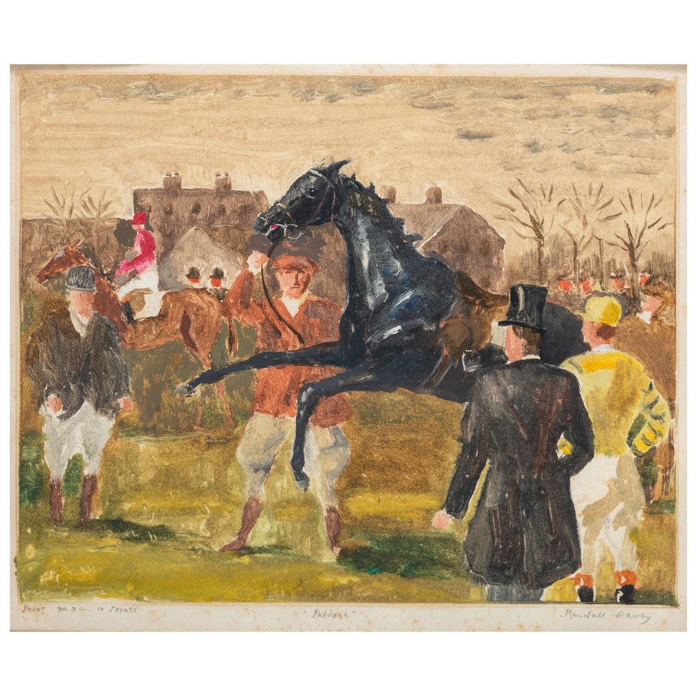 Randall Davey (American, 1887-1964): Paddock color monotype signed Randall Davey (lower right) titled (lower center) numbered 3/10 (lower left) 6 3/4 x 8 1/2 inches (image).