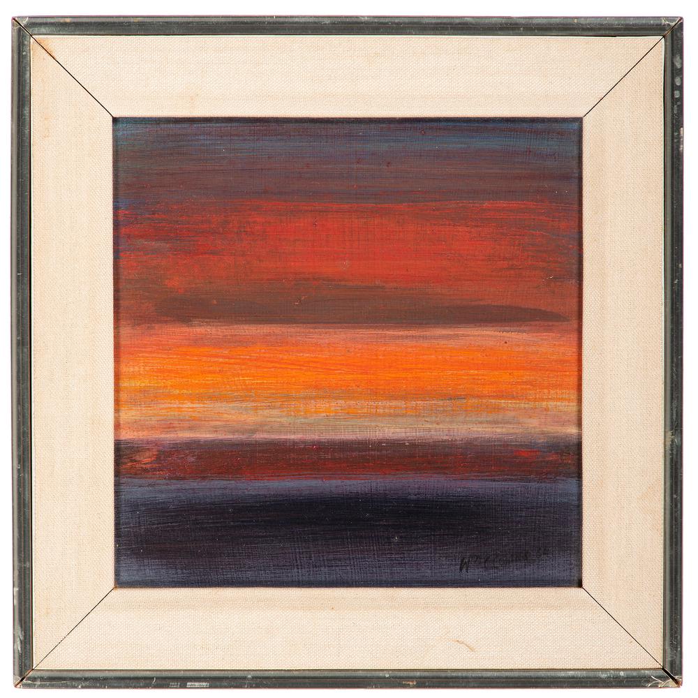 William Collins (American, 1925-2007): Sunset oil on board signed Wm C Collins lower right 7 x 7 inches.