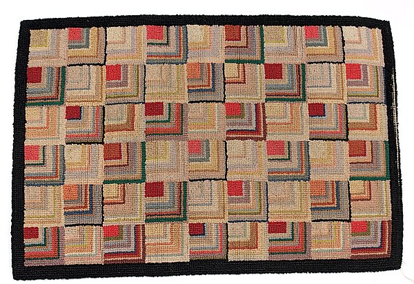Log Cabin Pattern Hooked Rug 