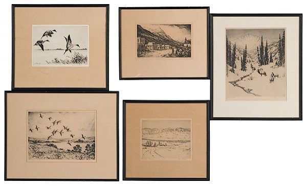 Hans Kleiber (American 1887-1967), Five Etchings: Hans Kleiber (American, 1887-1967), Group of Five Etchings lot of five etchings on paper Three Pintails, etching on paper, signed and dated 1939 l.l. and l.r.; 6.75 x 9.25 in. The Pintail in the Hil