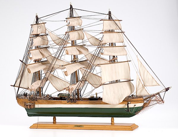 Clipper Rainbow Ship Model : Clipper Rainbow Ship Model American, 20th century. A detailed ship model, mounted on a wooden base with a plaque that reads Clipper Rainbow Year 1845 ;lg. 34, ht.26 in. The Clipper Rainbow set out o