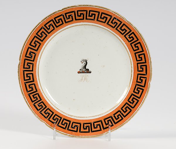 English Derby Plate with Greek Key Border