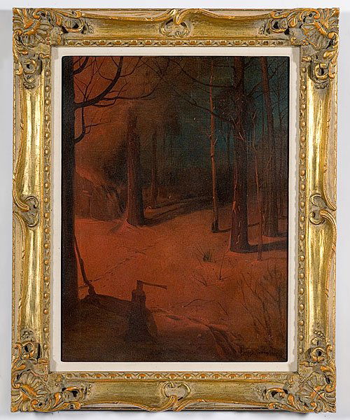 Forest Interior, Svend Rasmussen Svendsen (Amer.): Forest Interior by Svend Rasmussen Svendsen (American/Illinois, 1864-1945) Oil on canvas, signed l.r.; 23.5 x 17.5 in. and canvas maker's stamp on verso.