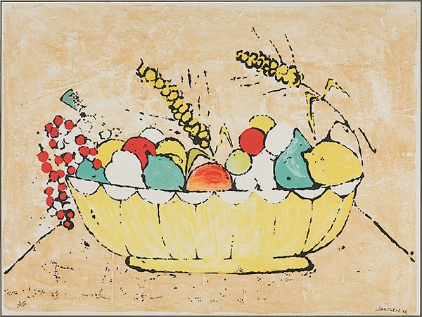 Alberto Sartoris (Italian), Still Life of Fruit: Alberto Sartoris (Italian, 1901-1988), Still Life of Fruit Silkscreen and other mixed media on paper, signed and dated 66 l.r.; 20 x 26.5 in. and Vincent Price label on verso.