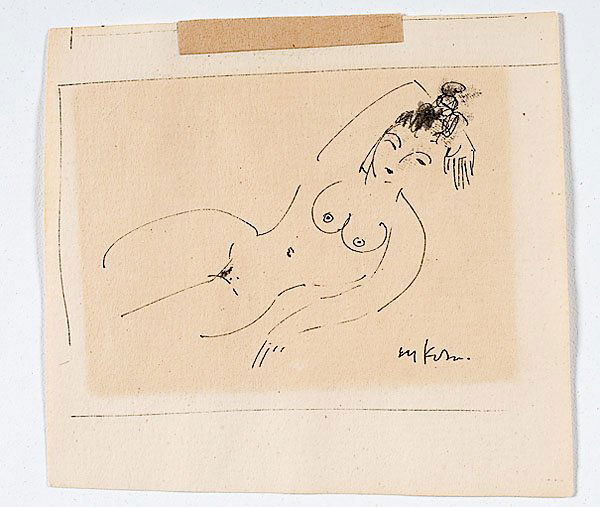 Wolf Kahn (German), Modernist Sketch of Nude Woman: Wolf Kahn (German, b. 1927), Modernist Sketch of Nude Woman Sketch on paper, signed l.r.; 3 x 4 in.