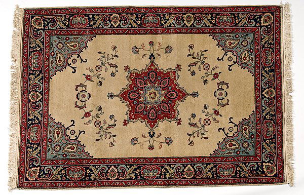 Isfahan Rug : Isfahan Rug Iranian, 20th century, cream ground with center medallion, 78.5 x 64.25 in. (199.4 x 163.2 cm)
