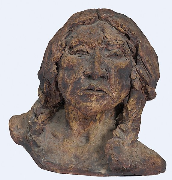 Modernist Plaster Bust of an Indian : Modernist Plaster Bust of an Indian Hollow cast painted plaster, unsigned; ht. 15.75, wd. 17.5, dp. 10 in.