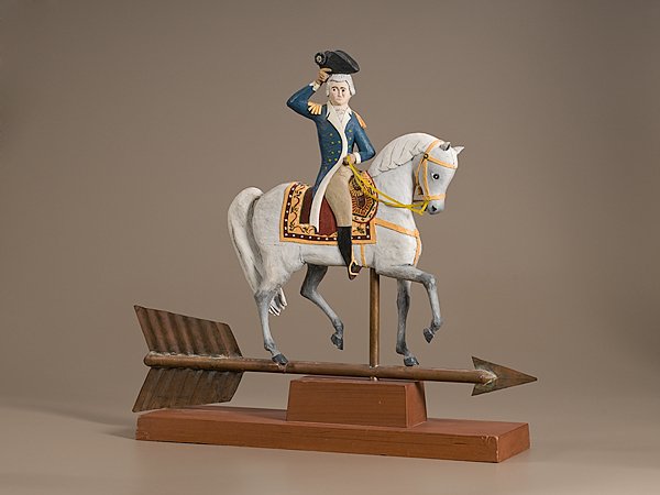 20th Century Folk Art of George Washington : 20th Century Folk Art of George Washington, Dayton, Ohio, ca 1984, by James Clark. Of carved and painted wood, and copper. A carving of George Washington saluting the troops as they are preparing to c