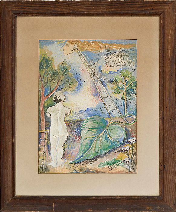 Abstract Drawing by David D. Burliuk, Watercolor: Abstract Drawing by David Davidovich Burliuk, Watercolor and Gouache on Paper, David Davidovich Burliuk (Russian, 1882-1967), titled To Fly, signed l.r, with poem by artist inscribed upper right; 14.5