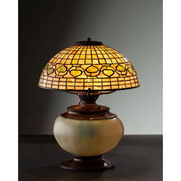 Tiffany Studios, White Acorn Table Lamp with Rare