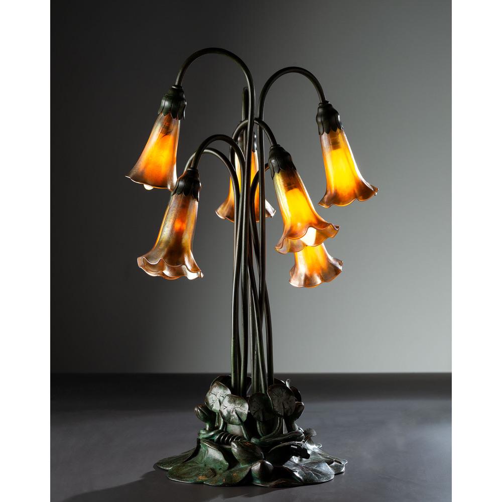 Tiffany Studios, Lily Favrile Table Lamp: Tiffany Studios American, Circa 1905 Lily Favrile Table Lamp bronze, glass lamp stamped Tiffany Studios / New York / 385 to underside of base, shades marked L.C.T. Height 21 1/4 x diameter of base 10 