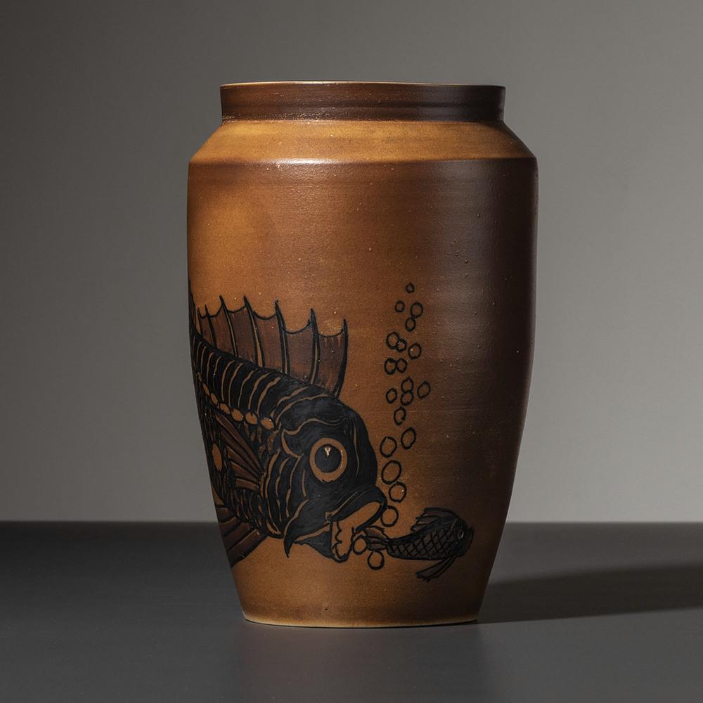 Josef Ekberg for Gustavsberg, Vase: Josef Ekberg for Gustavsberg Swedish, Early 20th Century Vase glazed stoneware marked for Josef Ekberg, Gustavsberg with Hand Drejad impressed to underside Height 10 1/2 inches. Provenance: Property f