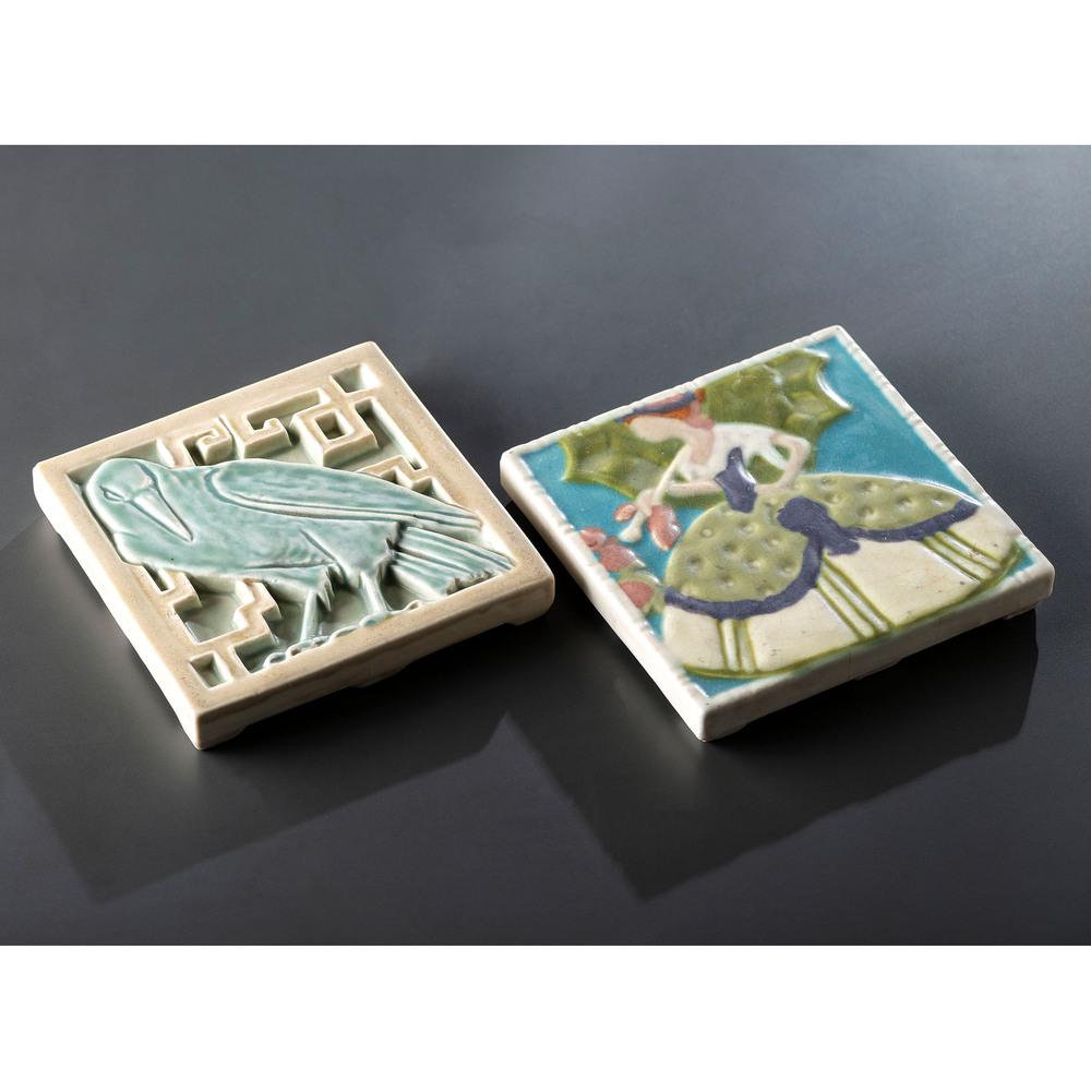 Rookwood Pottery, Two Architectural Tiles including a: Rookwood Pottery American, Early 20th Century Two Architectural Tiles including a Rook and a Southern Belle marked with Rookwood logo, date marks 1921, 1925 and shape numbers 3069 and 1794 Rook 5 1/2 