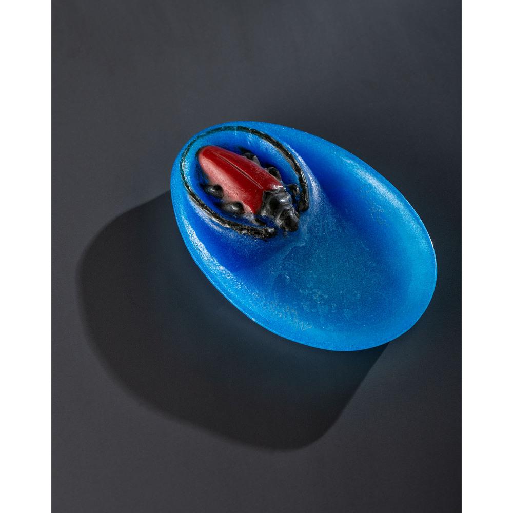 Almeric Walter, Pâte de Verre Dish with Red Beetle: Almeric Walter French, Circa 1920s Pâte de Verre Dish with Red Beetle glass etched signature A Walter / Nancy and Berge to bowl Width 5 x depth 3 1/4 inches.