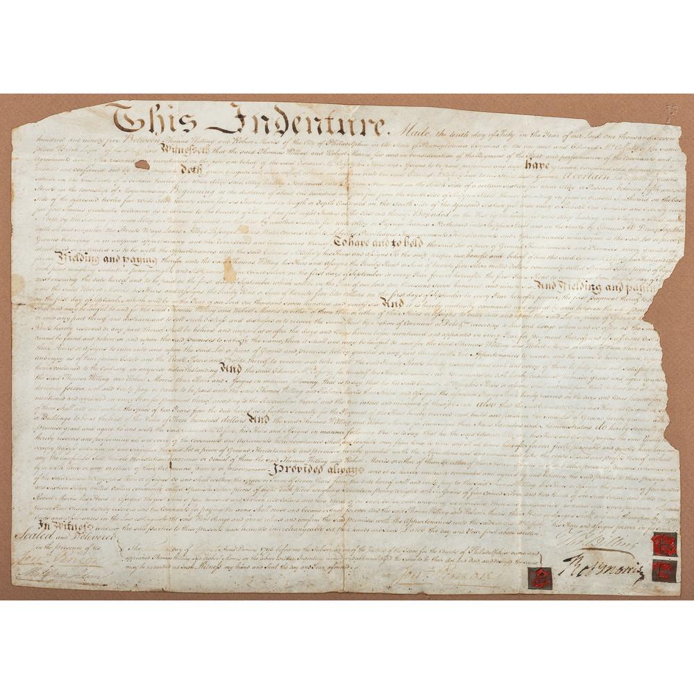 MORRIS, Robert (1734-1806). Land indenture signed (1 of 2)