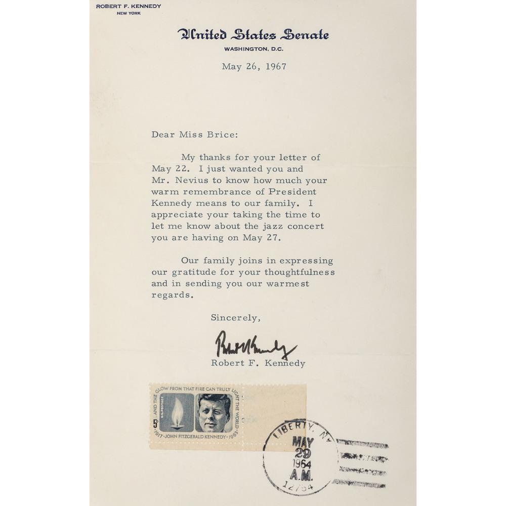 KENNEDY, Robert F. (1925-1968). Typed letter signed (1 of 3)