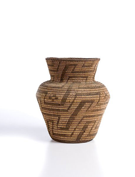 Pima Olla : Pima Olla Woven with maze decorations swirling on body, height 9.25 in. x diameter 8.25 in. second quarter 20th century