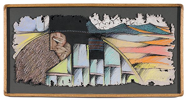 Amado Maurilio Peña (American, b. 1943) : Amado Maurilio Peña (American, b. 1943) Llano Y Hombre mixed media on handmade paper signed l.r. approximately 39.25 in. x 18.25 in. Purchased from Adagio Galleries, 1995; Ex Frances Tillis of P