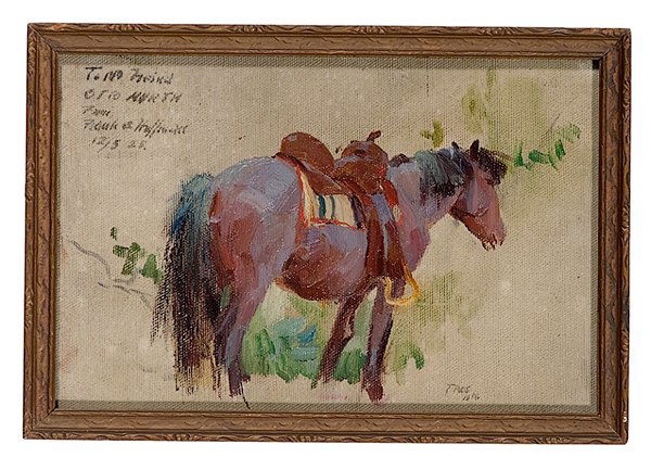 Frank B. Hoffman (American, 1888-1958), : Frank B. Hoffman (American, 1888-1958), Portrait of a Horse oil on canvas board signed l.r. 5.75 in. x 8.75 in. with inscription To Otto Kurth, from Frank B. Hoffman 12/5 25 .