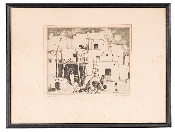 Gene Kloss (American, 1903-1996) : Gene Kloss (American, 1903-1996) Indian Ovens etching on paper signed in margin 7 in. x 8.5 in.