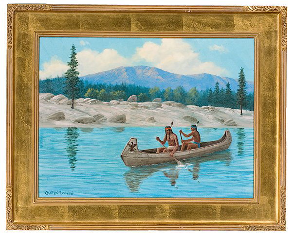 Charles Damrow (American, 1916-1989) : Charles Damrow (American, 1916-1989) Canoe Paddle oil on canvas signed l.l. 23.25 in. x 17.5 in.