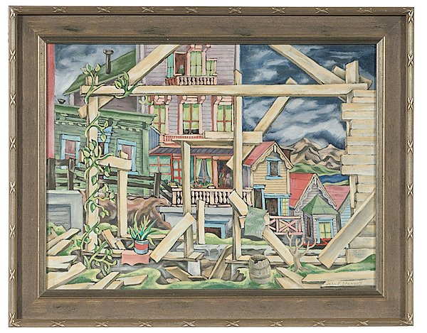 WPA Veterans Housing Project by John Stenvall, Oil : WPA Veterans Housing Project by John Stenvall, Oil on Canvas John Stenvall (American, 1907-1998), titled Veterans Housing Project, signed l.r.; 17.5 x 23.25 in.