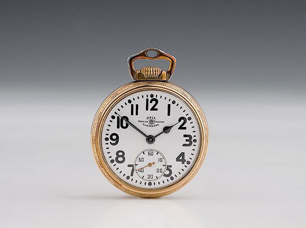 Hamilton "Ball Official Standard" Railroad Watch : Hamilton "Ball Official Standard" Railroad Watch American, ca 1893. A gold-filled open-faced pocket watch, in "Ball Official Standard" model; 21 jewels; size 16; adjustable 6 positions; movement mod