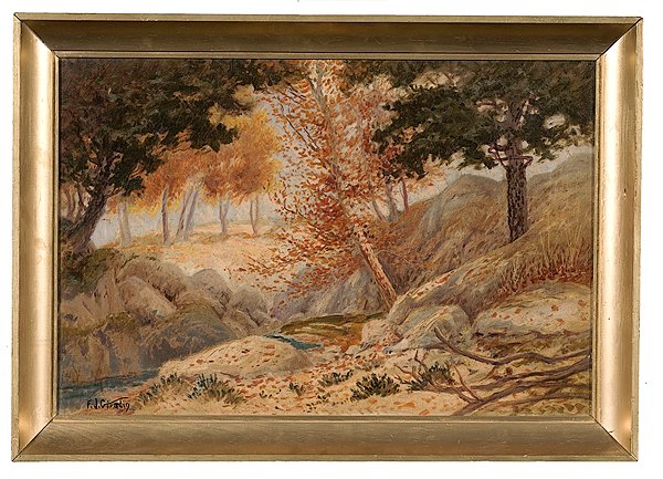 Landscape by Frank Joseph Girardin, Oil on Canvas : Landscape by Frank Joseph Girardin, Oil on Canvas Frank Joseph Girardin (American, 1856-1945), titled Glen Miller Park, Richmond, Indiana on verso, signed l.l.; 19.75 x 29.5 in.