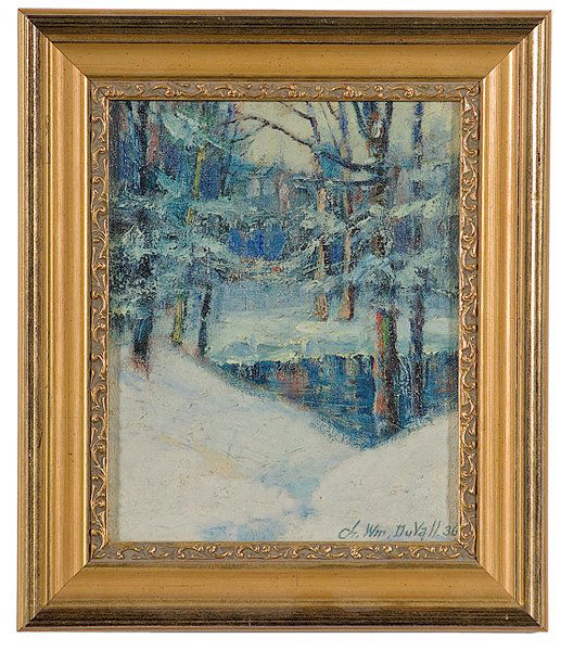 Winter Landscape by Charles William Duvall, Oil on: Winter Landscape by Charles William Duvall, Oil on Board Charles William Duvall (American, 1864-1966), signed and dated 36 l.r.; 9.5 x 7.5 in.