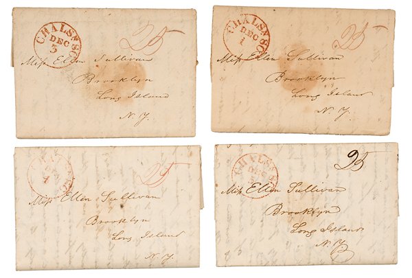 U.S.S. Enterprise, Letters Written Aboard, 1821 : U.S.S. Enterprise, Letters Written Aboard, 1821 Lot of 4 letters, postmarked Charleston, SC, writer unknown, all addressed to Miss Ellen Sullivan, Brooklyn, Long Island, New York; all 3pp, 8 x 9.5 i