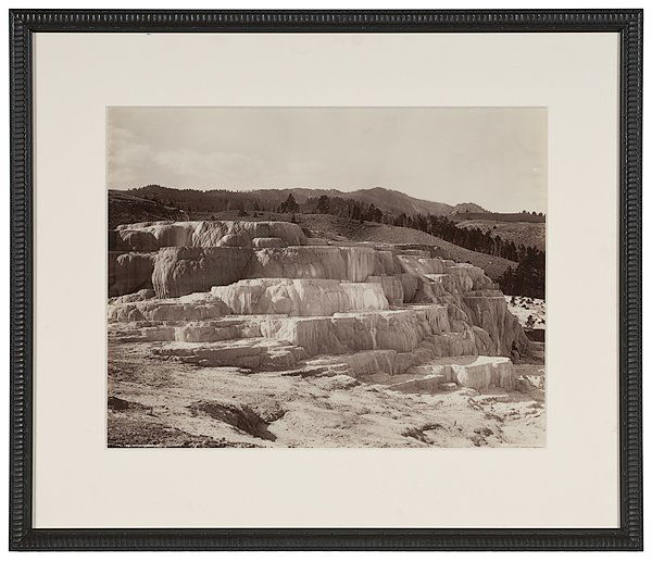 F.J. Haynes Mammoth Plate Photograph, Minerva Terr: F.J. Haynes Mammoth Plate Photograph, Minerva Terrace A mammoth plate albumen photograph identified in lower left negative as No. 310E Minerva Terrace, Yellowstone, Wyoming, produced by F.J. Haynes,