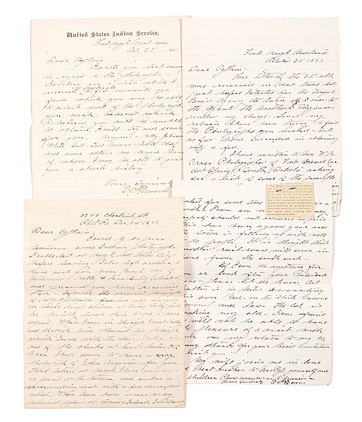 Fort Keogh, M.T., Fine Group of Letters Related to: Fort Keogh, M.T., Fine Group of Letters Related to Photographs 3 letters, dated Oct. 26, 27, and Dec. 26, 1891. From E.P. Ewers to Captain James Pope. All regard a list of photographs Pope presumabl