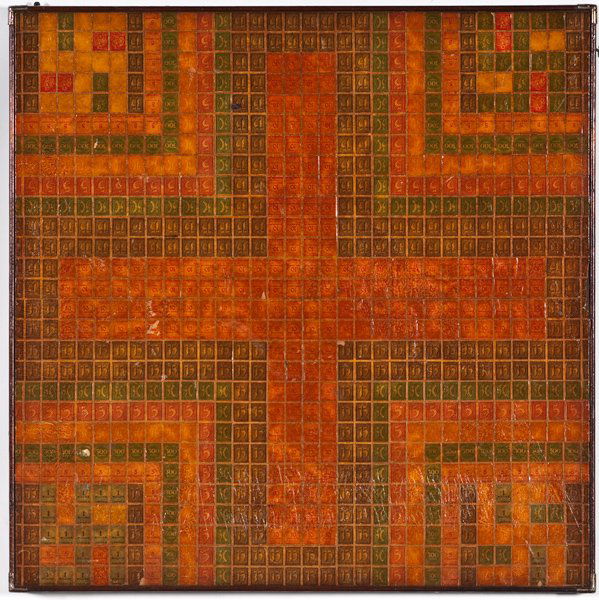 Game Table with German WWI Era Stamps : Game Table with German WWI Era Stamps Ca 1920s 28.5 in. square wood table with stamps with coat of applied lacquer.