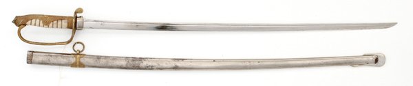 WWII Japanese Officer's Parade Dress Sword : WWII Japanese Officer's Parade Dress Sword 28" blade, brass knuckle bow and guard, sharkskin and wire wrapped handle, metal scabbard.