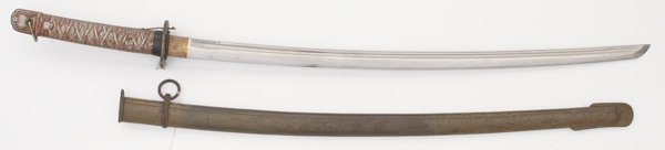 WWII Japanese NCO Samurai Sword : WWII Japanese NCO Samurai Sword 26.25" machine manufactured blade with serial number ground off, uncut habaki, NCO metal handle, plain iron NCO tsuba.