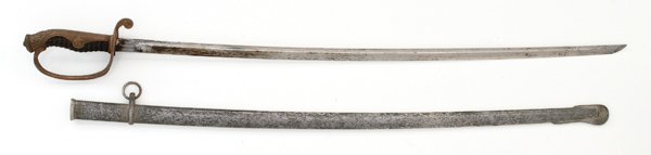 WWII Japanese Police Sword : WWII Japanese Police Sword 27.25" blade, Bakelite handle, brass knuckle bow and guard, metal-plated scabbard.