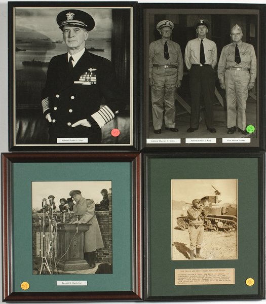 Photo Group with Patton, MacArthur, Nimitz, Halsey: Photo Group with Patton, MacArthur, Nimitz, Halsey, King 4 professionally framed photos.