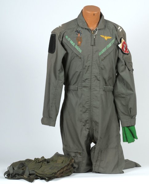 Vietnam Era U.S. Navy Aviator Uniform : Vietnam Era U.S. Navy Aviator Uniform on Full Mannequin Includes flight suit, nicely embroidered wings, unit patch (VA-27 Royal Maces), and ID Danny Knutson, Corsairs 2 patch on left sleeve and flig