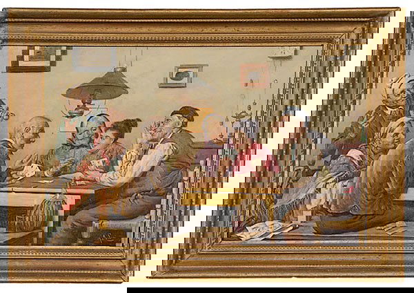 Genre Scene by Allesandro Sani, Oil on Board : Genre Scene by Allesandro Sani, Oil on Board Alessandro Sani (Italian, 1870-1950), signed l.r.; 11.25 x 18 in. Sani was well known for his genre scenes of people in their interiors. This is a good e