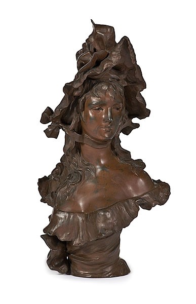 Bust of Woman by Alphonse Nelson, Bronze : Bust of Woman by Alphonse Nelson, Bronze Alphonse Nelson (French, 1854-1919), signed on back of the base; ht. 29, wd. 12.5, dp. 9 in.