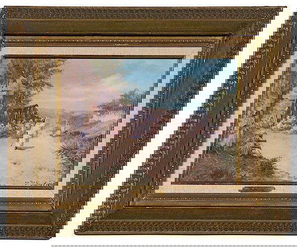 Middle Eastern Scene by Paul Pascal, Gouache : Middle Eastern Scene by Paul Pascal, Gouache Paul Pascal (French, 1832-1903), titled Halter in the Desert lower margin, signed and dated 1896 l.r.; 9.5 x 13 in.