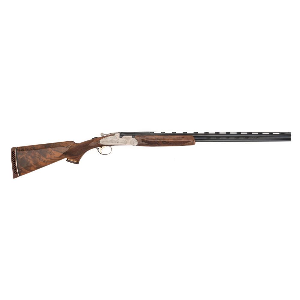 * Weatherby Athena: .410 gauge. 28" over/under barrel length. 14" length of pull. SN: FF00251. Break action boxlock shotgun with a vented rib and fixed gold bead front sight. Blued metal finish to barrels. Grey silver ni